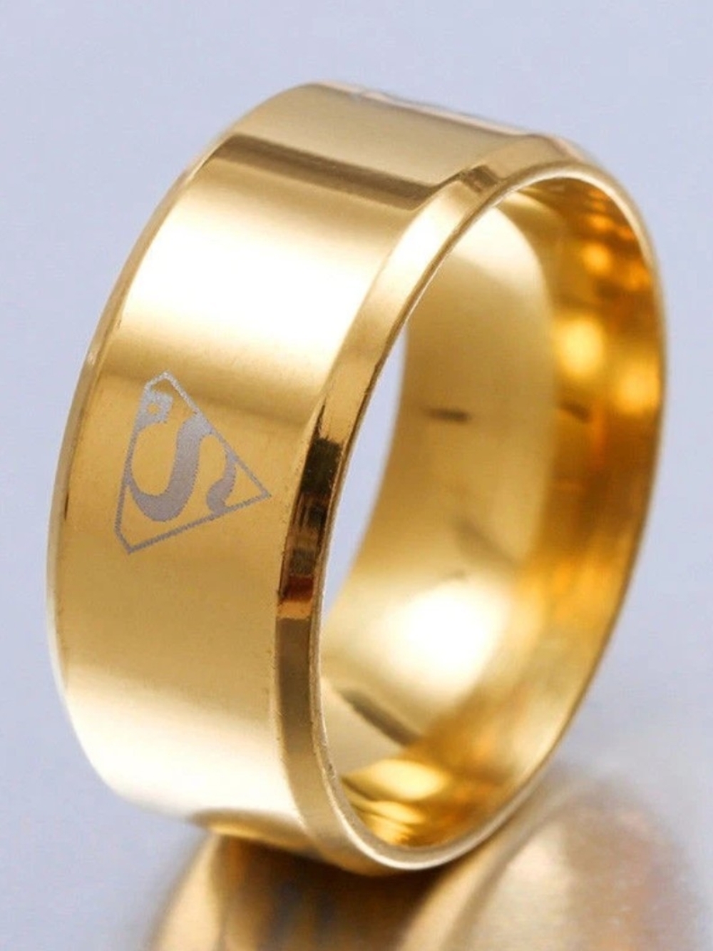 DC Comics Superman Logo Gold Stainless Steel Band Ring Superhero Men's Size 9